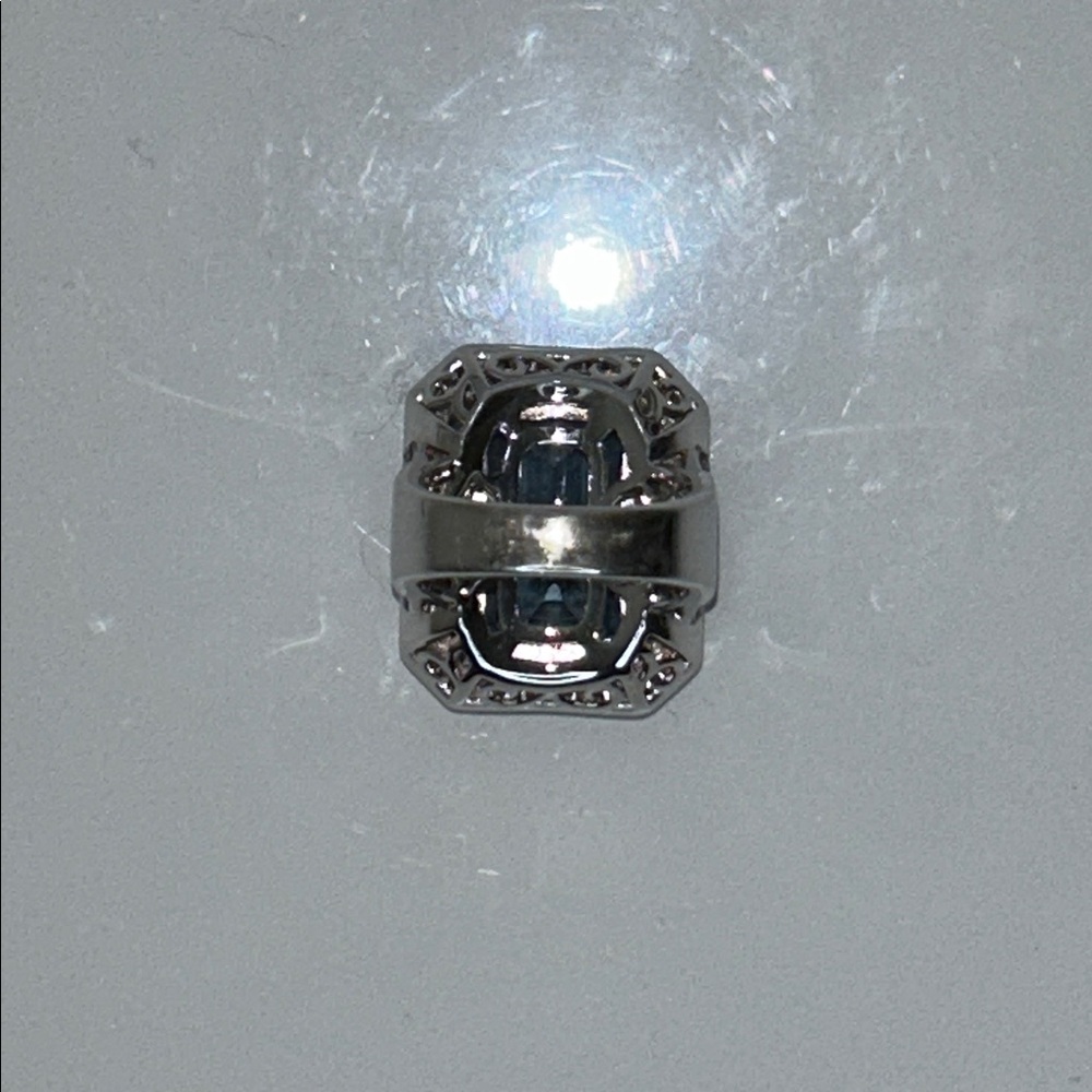 NWOT Genuine Square London Blue Topaz White Topaz Halo  Gemstone Designer Ring - Picture 6 of 9
